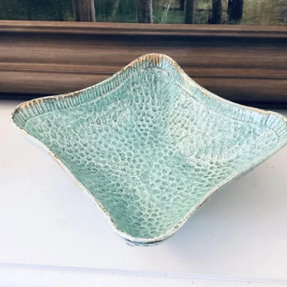 Turquoise Ceramics Set Of 3 Mixed Pieces Vases Square Bowl Home Accents Decor - Picture 10 of 12